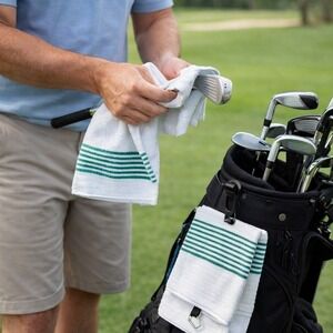 World of Golf Players Towels Set of 2 Striped Golf Bag Clip Towels 22x24 NWT